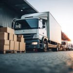 a_delivery_truck_standing_at_a_warehouse
